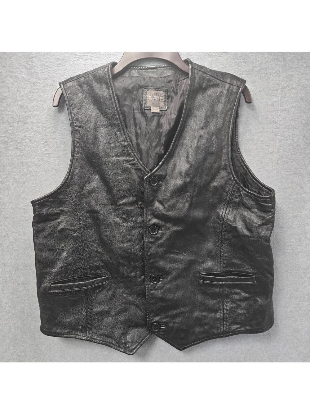 Wilsons Leather Black Button Down Vest Size Large